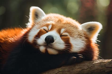 Premium AI Image | a red panda sleeping on a tree branch