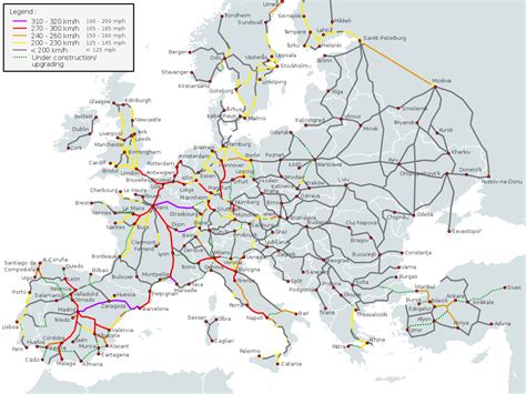 High-Speed Rail Map of Europe and its designated speeds [1280 × 960] (x ...