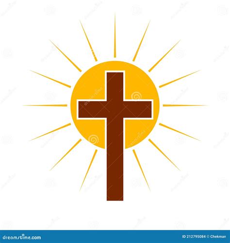 Christian Cross with Sun Rays. Abstract Religion Symbol. Vector ...