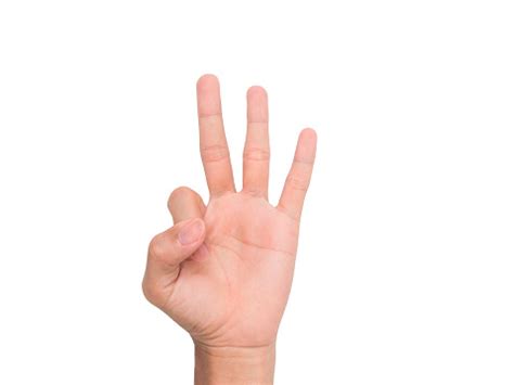 Hand Sign Of 3 Fingers Point Upward Stock Photo - Download Image Now ...