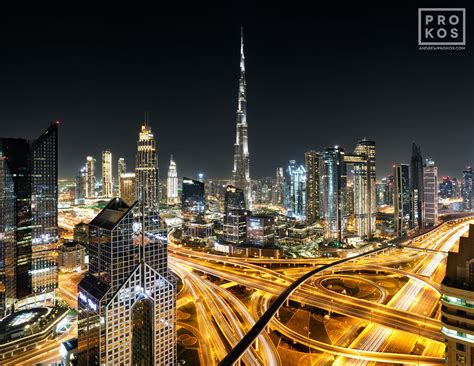 View of Burj Khalifa and Dubai Skyline at Night - Framed Photo by ...