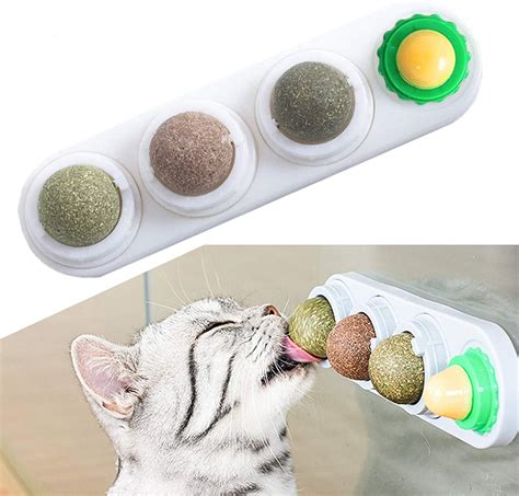 Catnip Toy, 4 In 1 Catnip Ball for Cats Set, Cats Sugar Ball Wall Toy ...