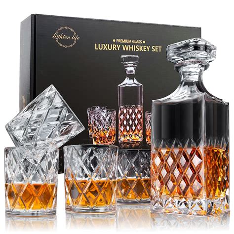 Buy Lighten Life Whiskey Decanter Set,Italian Style Decanter Set with 4 ...