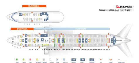 Seat Map and Seating Chart Boeing 747 400 Three Class V1 Qantas ...