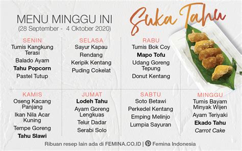 Femina Media - Contekan menu untu seminggu kedepan!