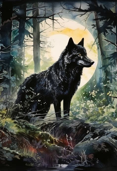 Umělecká ilustrace | The Black Wolf Painting, Wolf Poster | Posters.cz