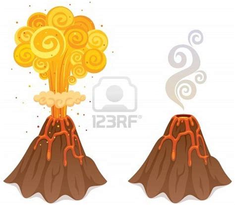 Cartoon illustration of a volcano in 2 versions. No transparency ...