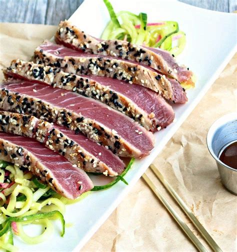 Sesame Crusted Ahi Tuna Steak and Cucumber Salad | Recipe | Ahi tuna ...