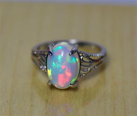 Natural fire opal ring, rainbow fire opal, opal rings, opal cabochon ...