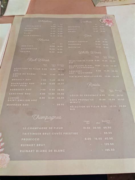 Menu at Café Fleur, Paris, 38 Av. de Suffren