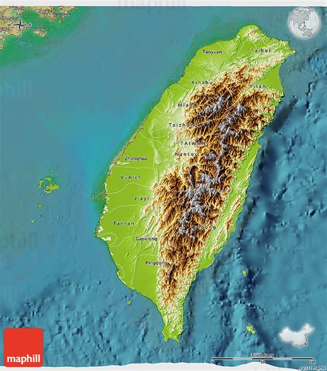 Physical 3D Map of Taiwan, satellite outside