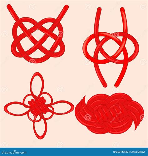 Vector Set of Red Rope Knots of Various Shapes Stock Vector ...