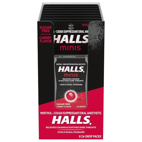 Amazon.com : HALLS Minis Cherry Flavor Sugar Free Cough Drops, 8 Packs ...