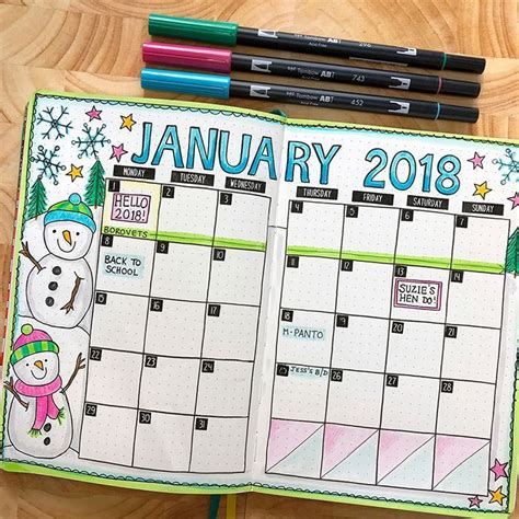 Snowy January bullet journal spread! Monthly bujo layout created with ...