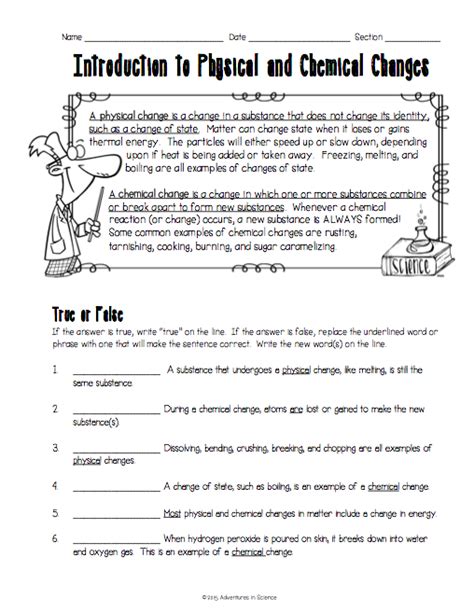 Introduction to Physical and Chemical Changes Worksheet | Chemical and ...