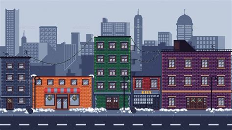 Parallax Winter City Background | City background, Pixel city, Pixel ...