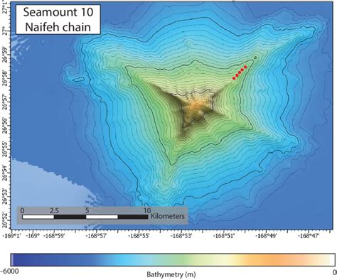 Color-shaded relief bathymetric map of Seamount 10 depicts a ...