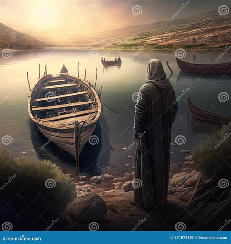 Jesus by the Sea of Galilee. AI Generative. Stock Illustration ...