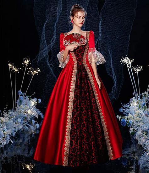 18th Century Dress Red Baroque Dress Long Satin Rococo Party Dresses ...