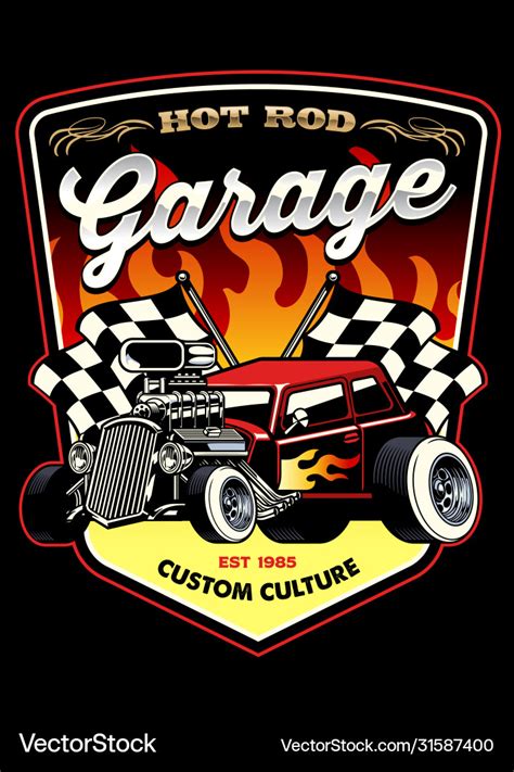 Shirt design hot rod car garage Royalty Free Vector Image