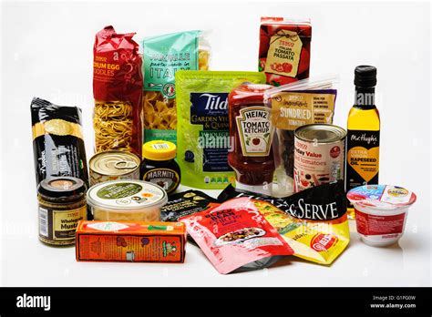 Arrangement of various types of food packaging Stock Photo - Alamy