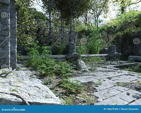 Abandoned Temple Ruins in the Forest 3D Illustration Stock Illustration ...