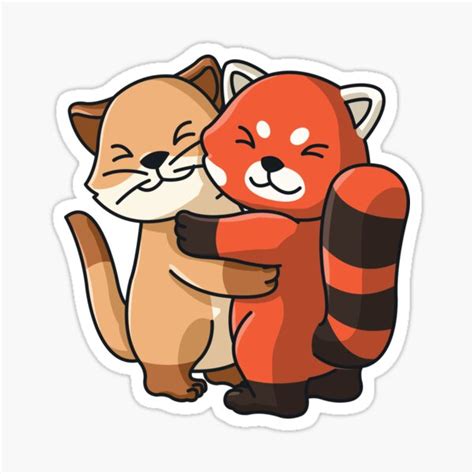 "Cat and red Panda Hug Cuddle Animals" Sticker by 123428094 | Redbubble