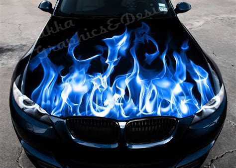 Vinyl Car Hood Full Color Wrap Graphics Decal Blue Fire | Etsy