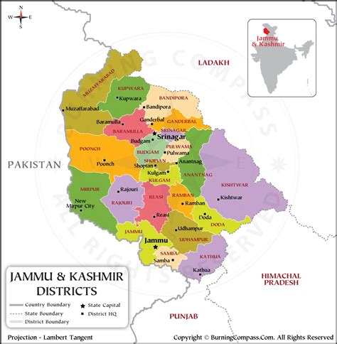 Jammu and Kashmir Map, J&K District Map, J&K Union Territory Map