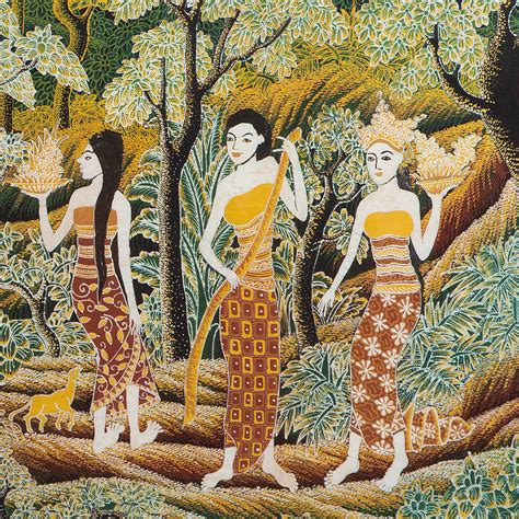 Unique Cotton Batik Painting of Bali's Jaka Tarub Legend - Seven Angels ...