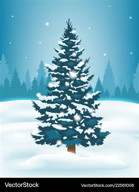 Winter landscape with snowy pine trees Royalty Free Vector