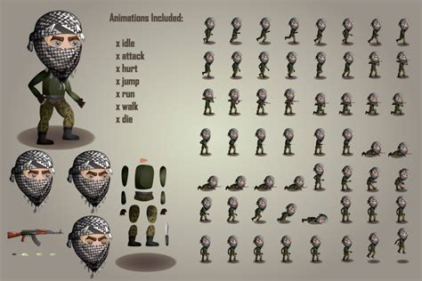 2D Game Terrorists Character Free Sprites Sheets - CraftPix.net