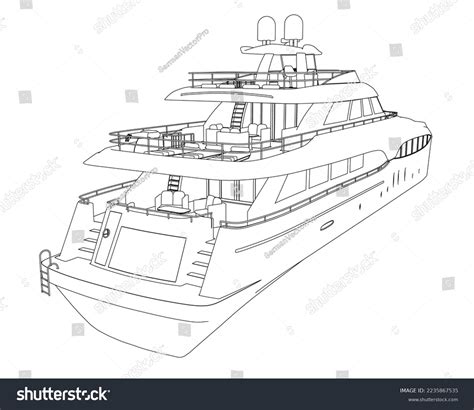 Outline Large Luxury Yacht Black Lines Stock Vector (Royalty Free ...