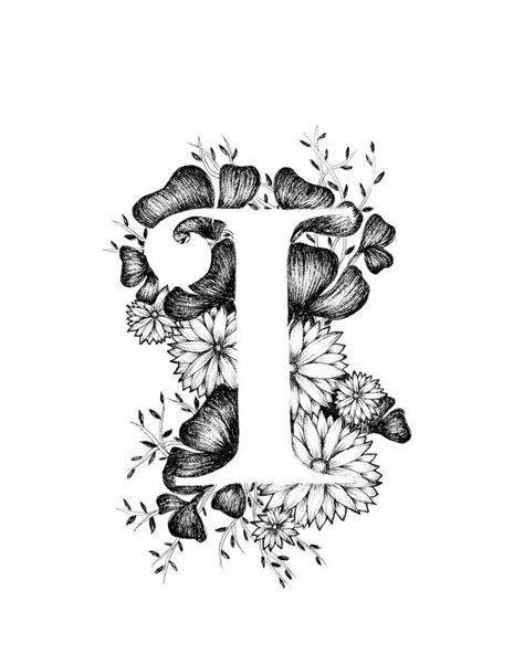 Letter I Print Alphabet, Calligraphy, Typography, Monogram, Flowers ...