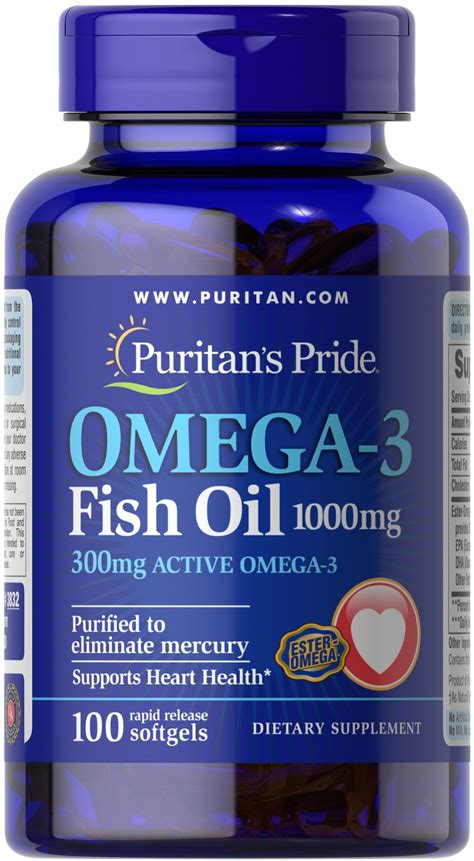 Puritan's Pride Omega-3 Fish Oil 1000 mg (300 mg Active Omega-3) - 100 ...