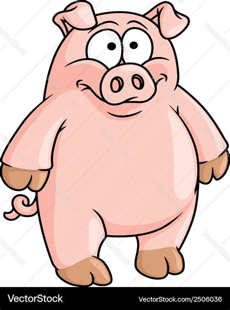 Fat happy pink cartoon pig Royalty Free Vector Image