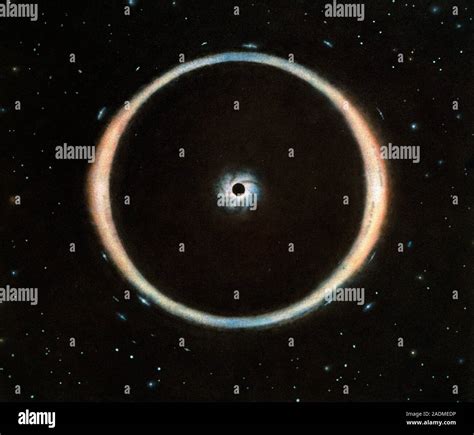 Einstein ring. Artwork of an Einstein ring, formed when two massive ...