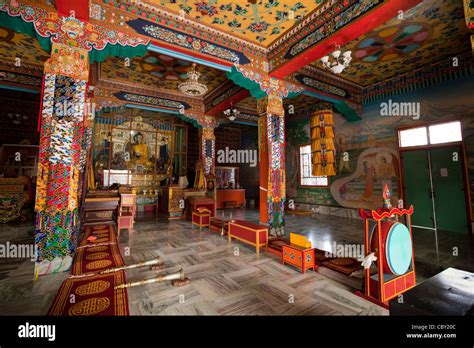 India, Bihar, Bodhgaya, Buddhism, Tibetan Temple, interior Stock Photo ...