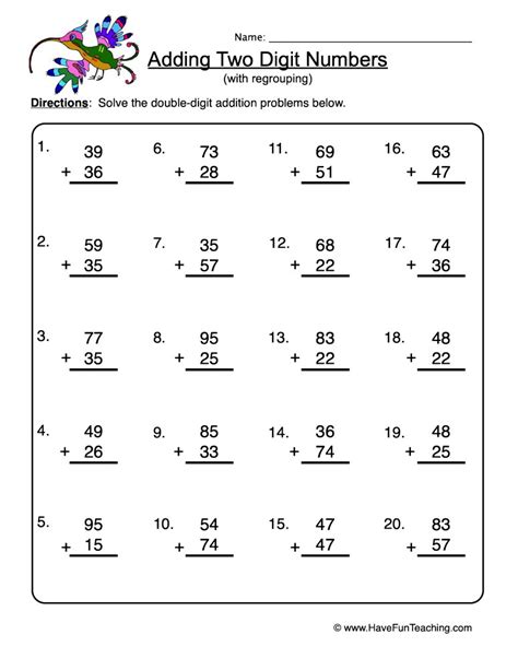 Adding Double Digit With Regrouping Worksheet • Have Fun Teaching