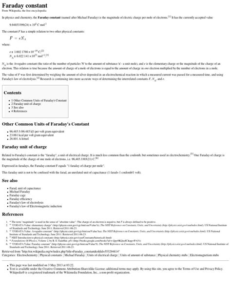 Faraday Constant - Wikipedia, The Free Encyclopedia | Mole (Unit ...