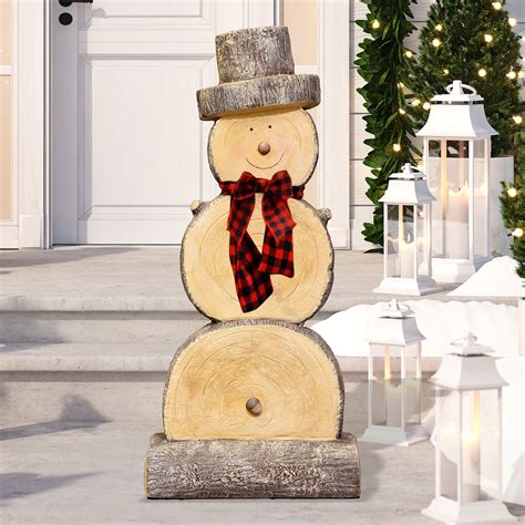 Alpine Corporation Wooden Christmas Snowman Statue Holiday Decoration ...