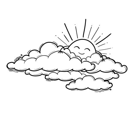 Sun and Cloud drawing in engraving outline style. Vector illustration ...