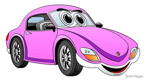 "Pink Sports Car Cartoon" by Scott Hayes | Redbubble