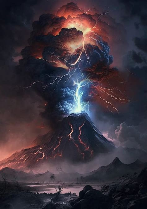 Volcano Eruption Lightning Storm 1 Digital Print - Etsy