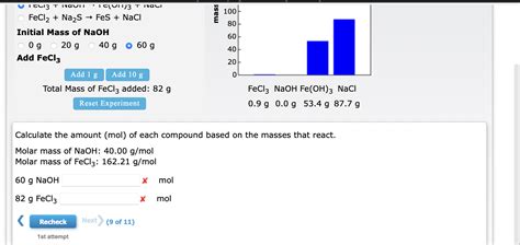 Solved Total Mass of FeCl3 added: 82 g Calculate the amount | Chegg.com