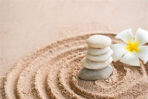 Japanese Zen Garden with Pebble with Line on Sand Stock Photo - Image ...