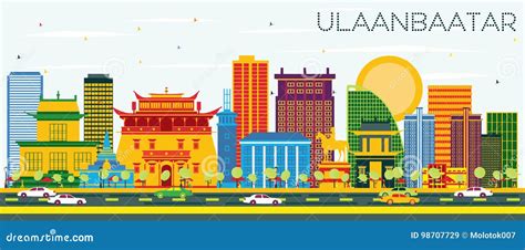 Ulaanbaatar Skyline With Gray Buildings And Blue Sky. Cartoon Vector ...