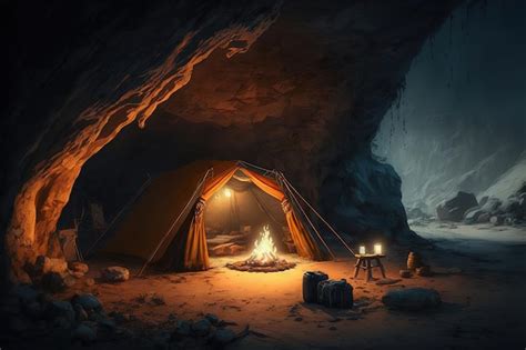 Premium Photo | Camping in the cave