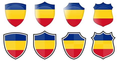 Premium Vector | Vertical romania flag in shield shape, four 3d and ...