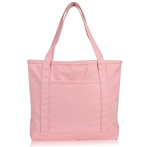 DALIX 20" Solid Color Cotton Canvas Shopping Tote Bag in Light Pink ...